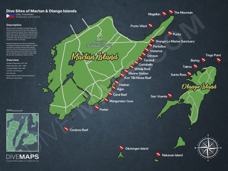 Map of Dive Sites in Mactan and Olango Islands Cebu